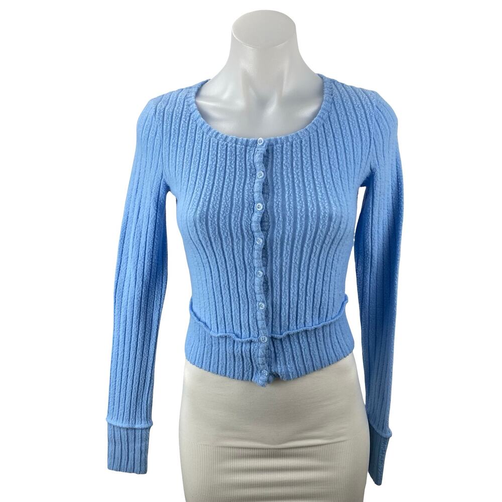 Urban Outfitters Out From Under Blue Rib Knit Button Up Crop Cardigan Sweater XS